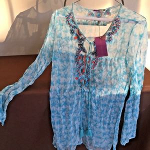 BEACHWEAR COVER UP Tie Dye Blue Orange Beaded